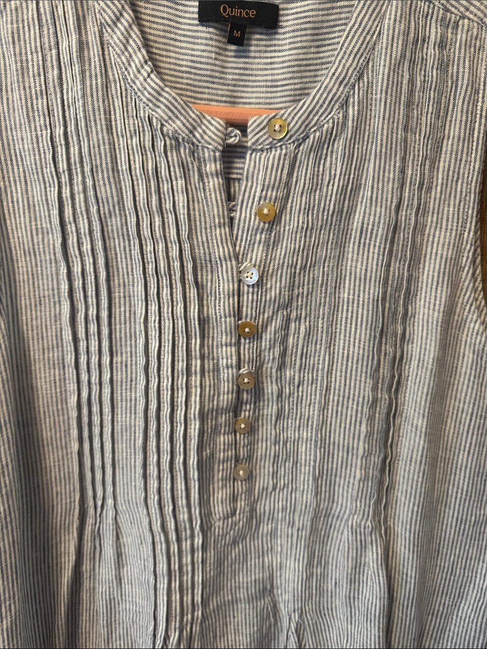 Quince European Linen Sleeveless Swing Dress blue pinstripe medium - Picture 9 of 16